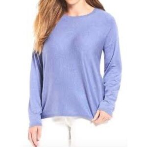 Eileen Fisher Linen Cotton Knit Crewneck Popover Top Lavender Large